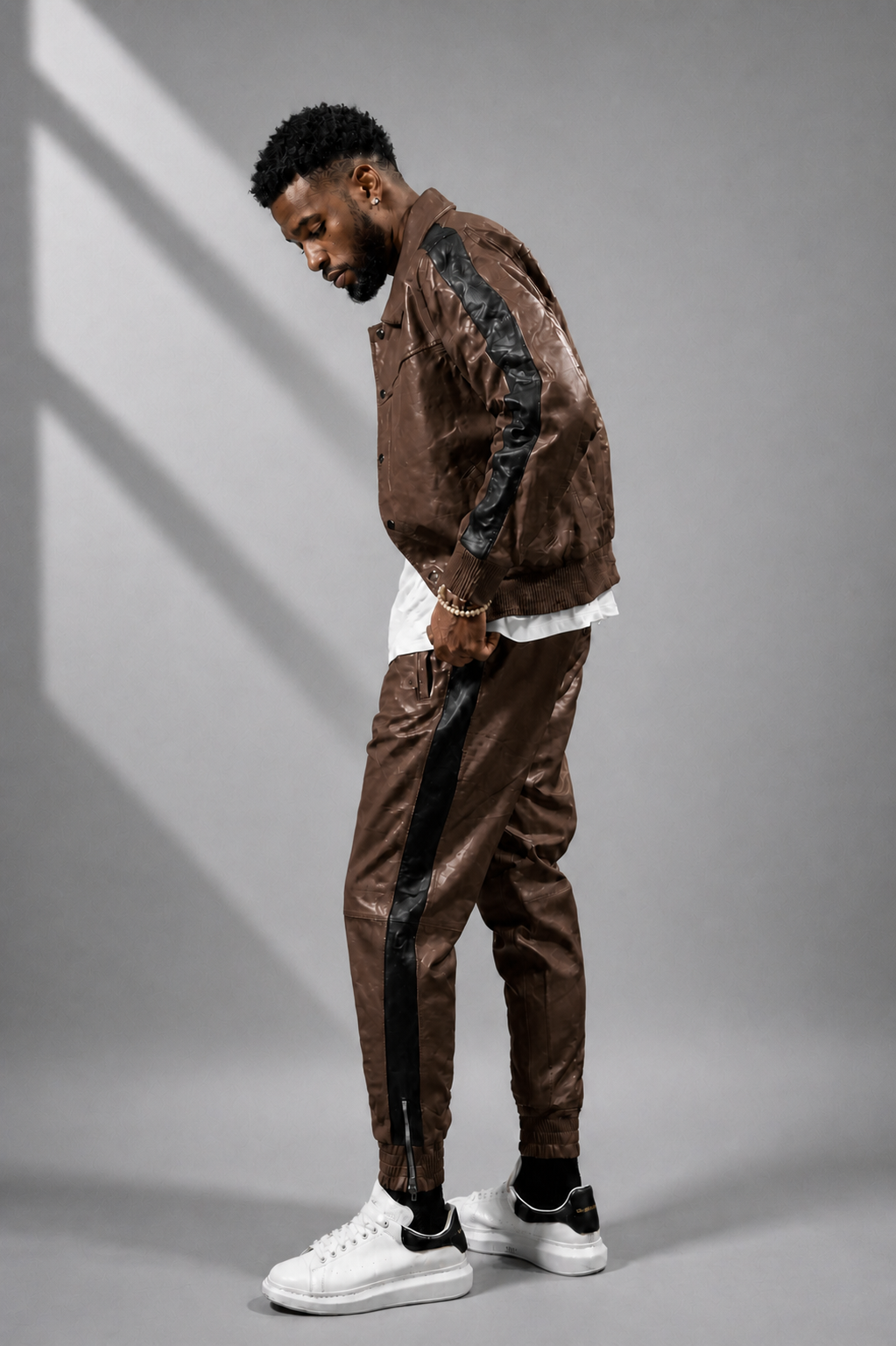 Men's Leather Track Suit Sweatsuit [Brown] - William Leather