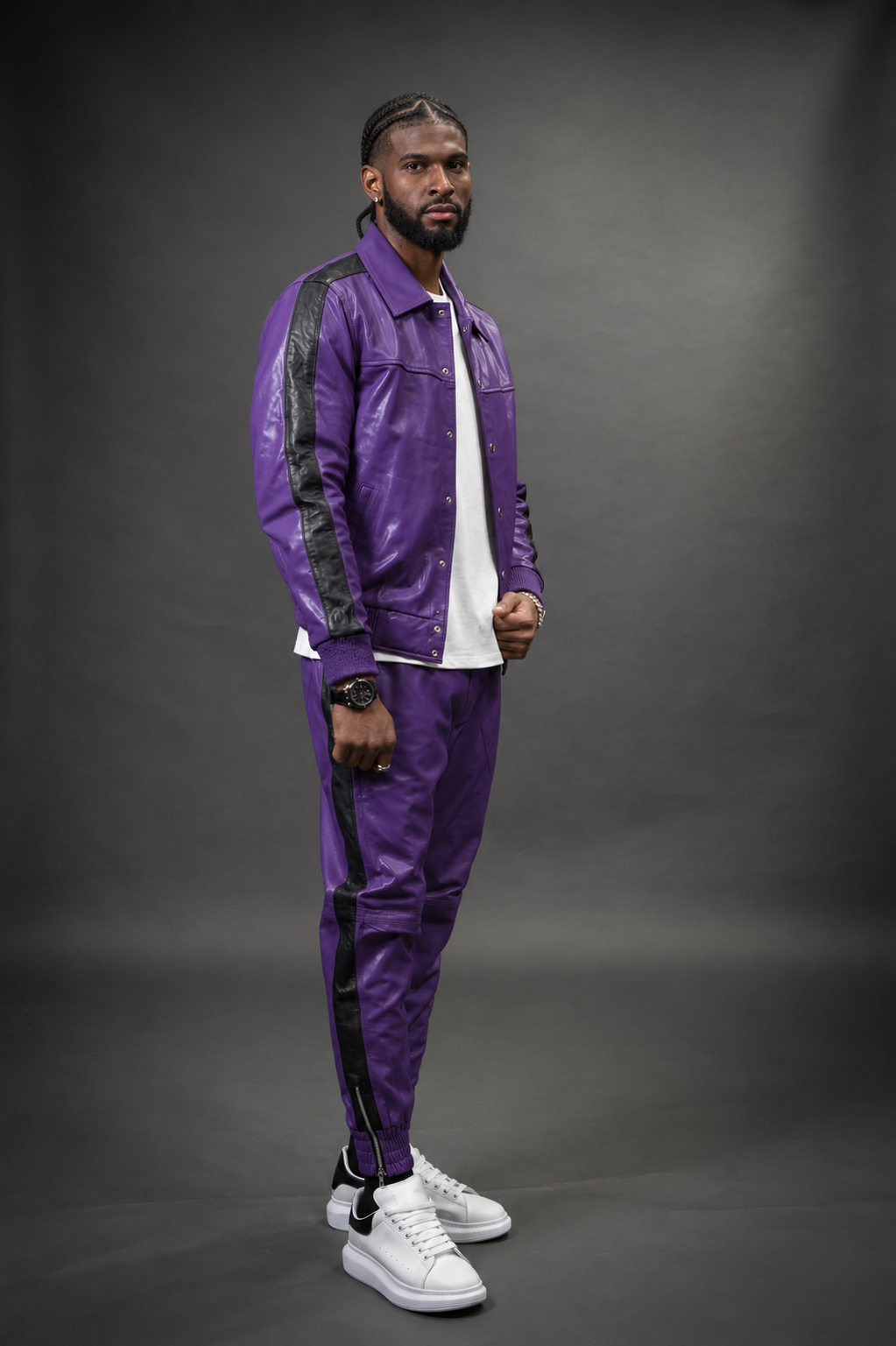 Men's Leather Track Suit Sweatsuit [Purple ] - William Leather