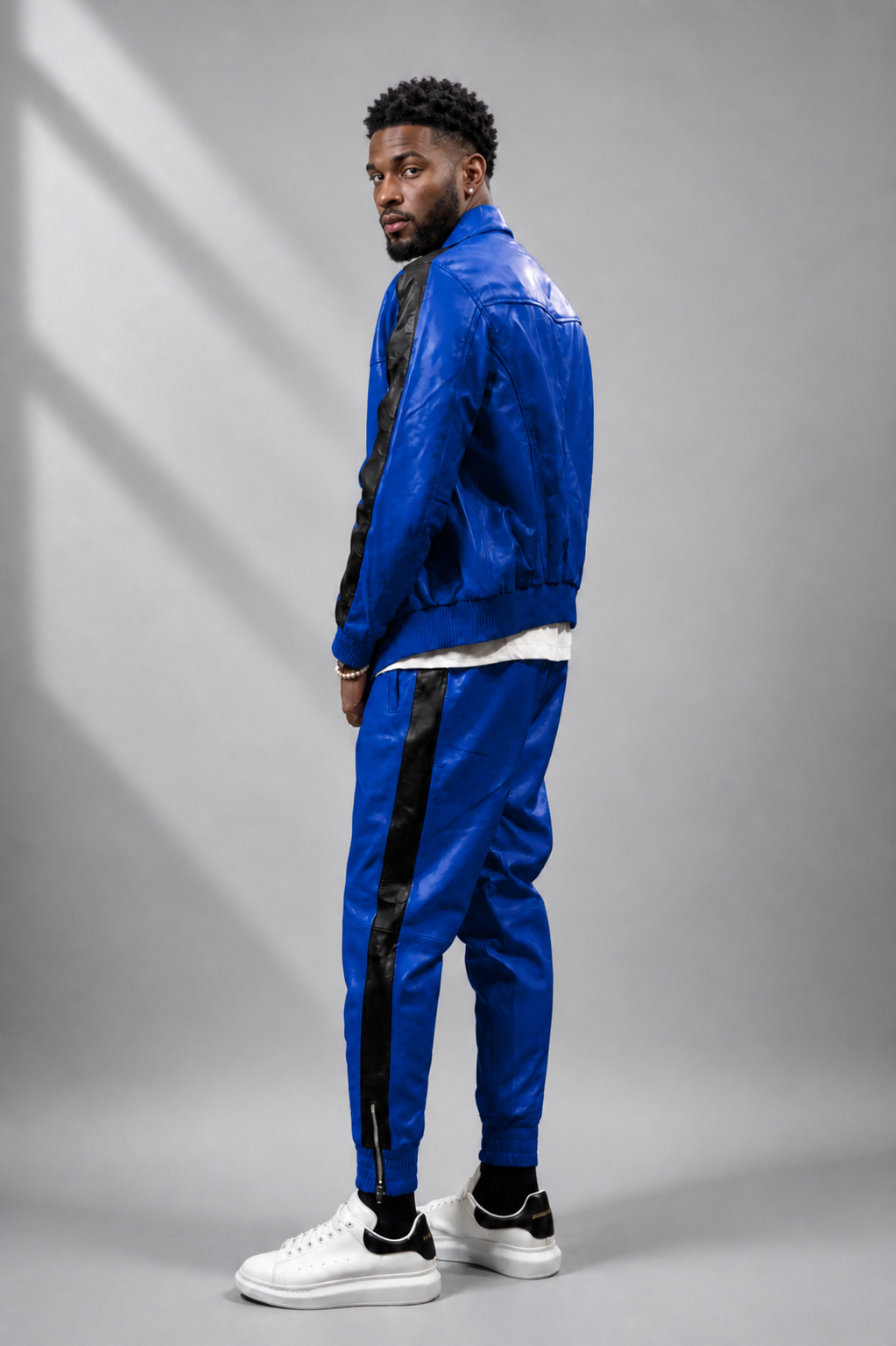Men's Leather Track Suit Sweatsuit [royal blue]