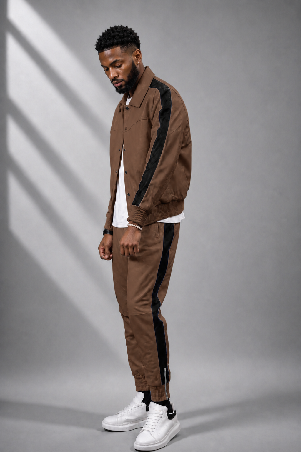 Men's Leather Track Suit Sweatsuit [Brown]