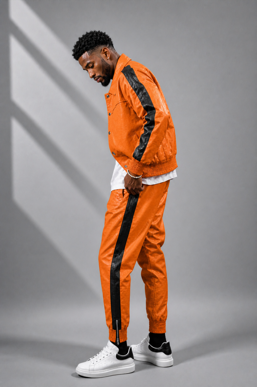 Men's Leather Track Suit Sweatsuit [Orange]