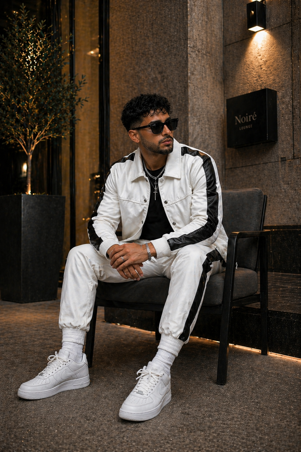 Men's Leather Track Suit Sweatsuit [White/Black]