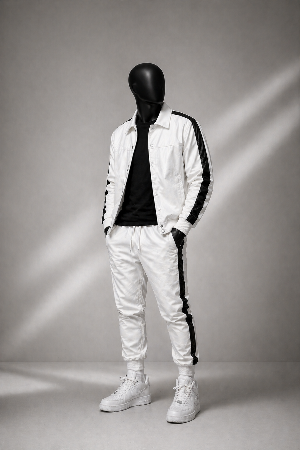 Men's Leather Track Suit Sweatsuit [White/Black]