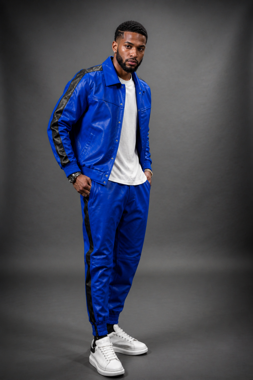 Men's Leather Track Suit Sweatsuit [royal blue]