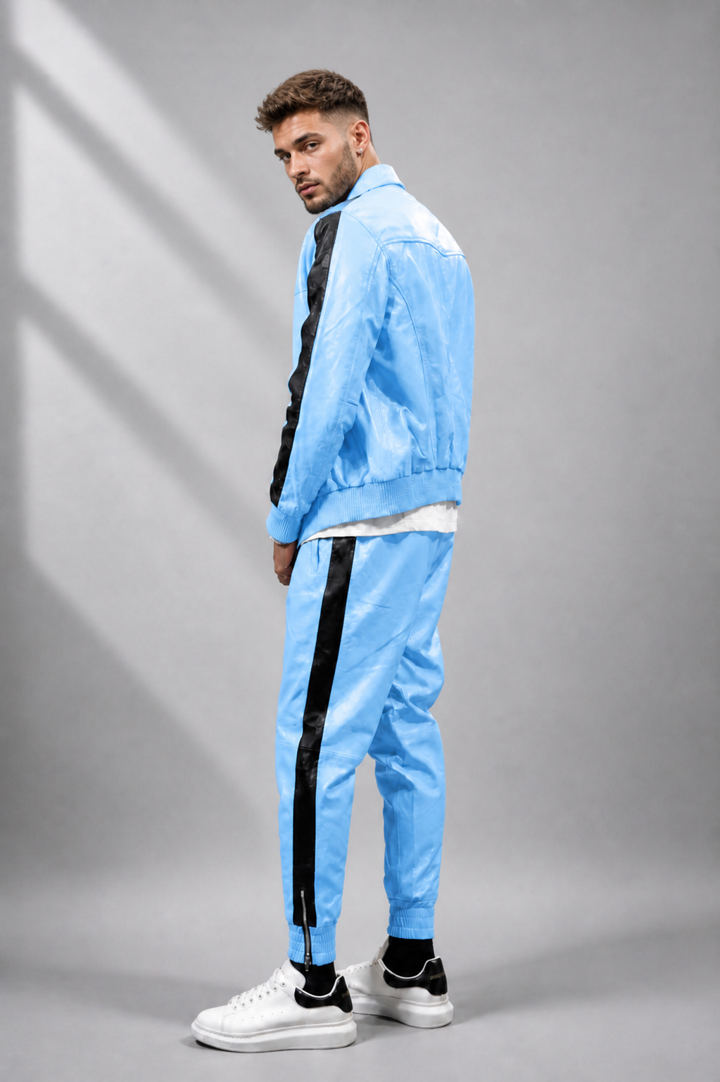 Men's Leather Track Suit Sweatsuit [light blue]