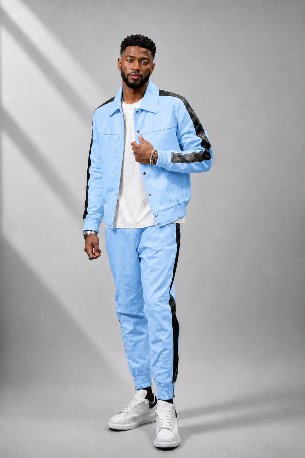 Men's Leather Track Suit Sweatsuit [light blue]
