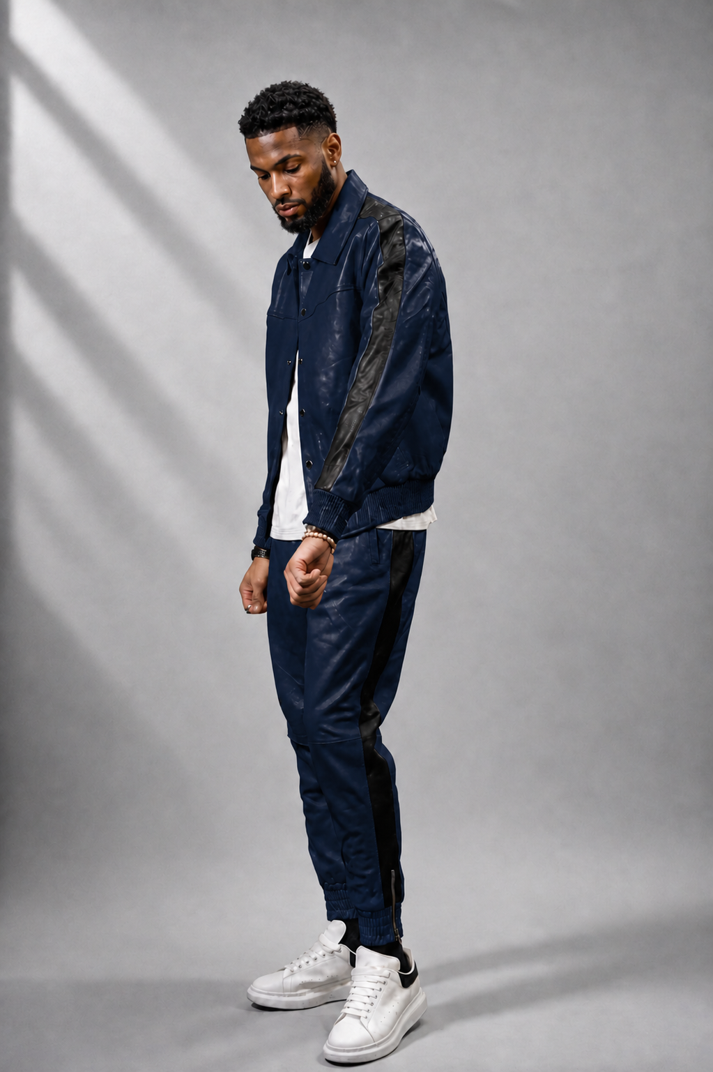 Men's Leather Track Suit Sweatsuit [navy blue]