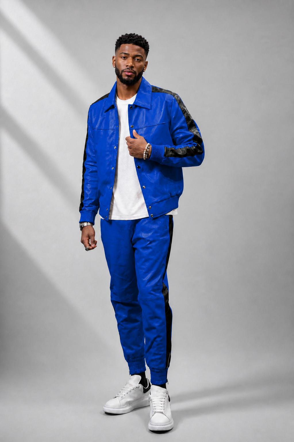 Men's Leather Track Suit Sweatsuit [royal blue]