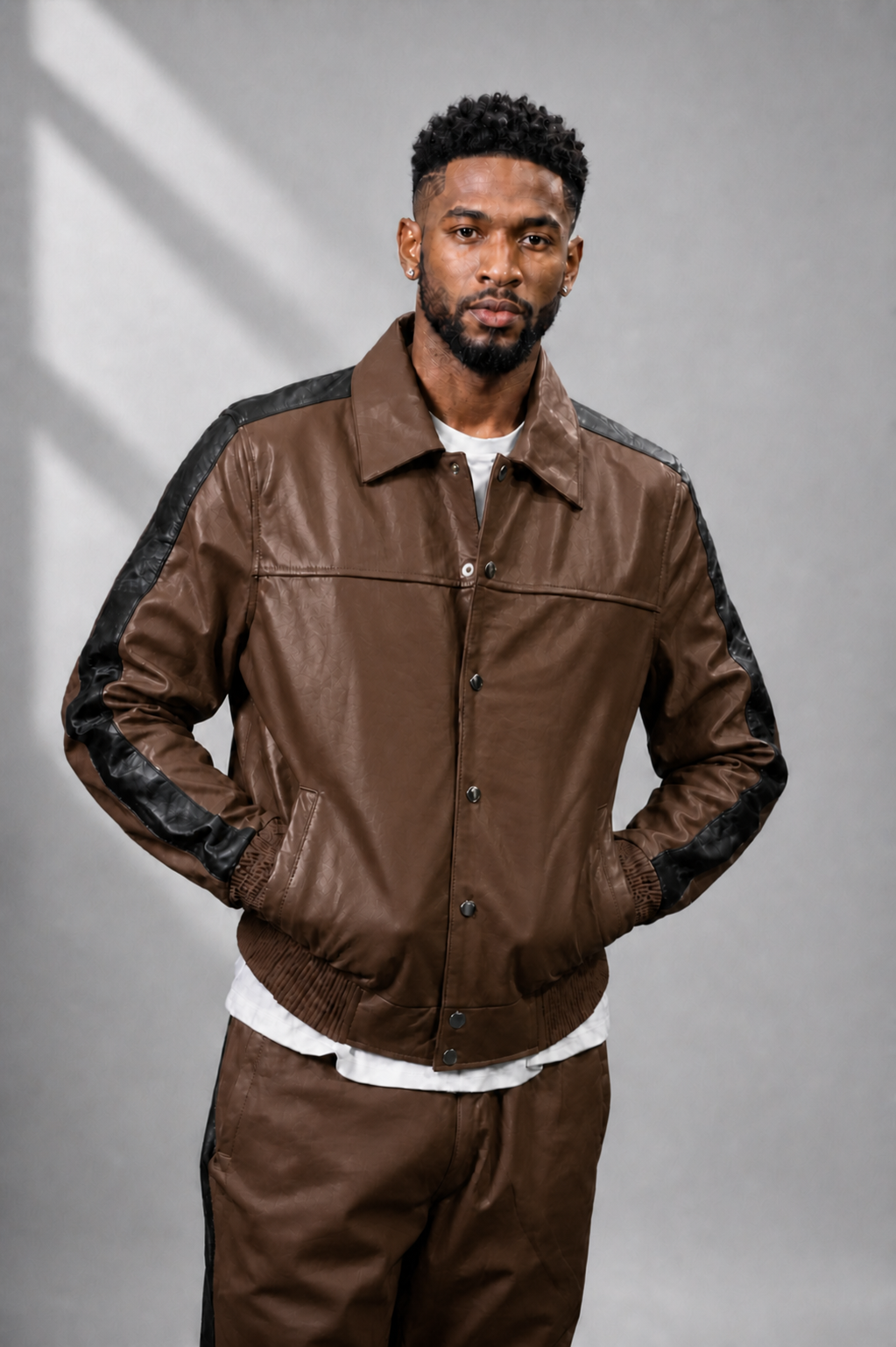 Men's Leather Track Suit Sweatsuit [Brown] - William Leather