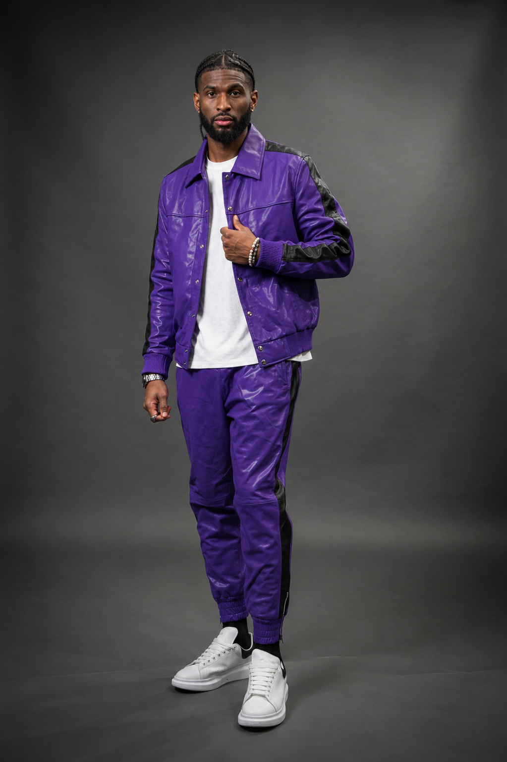 Men's Leather Track Suit Sweatsuit [Purple ] - William Leather