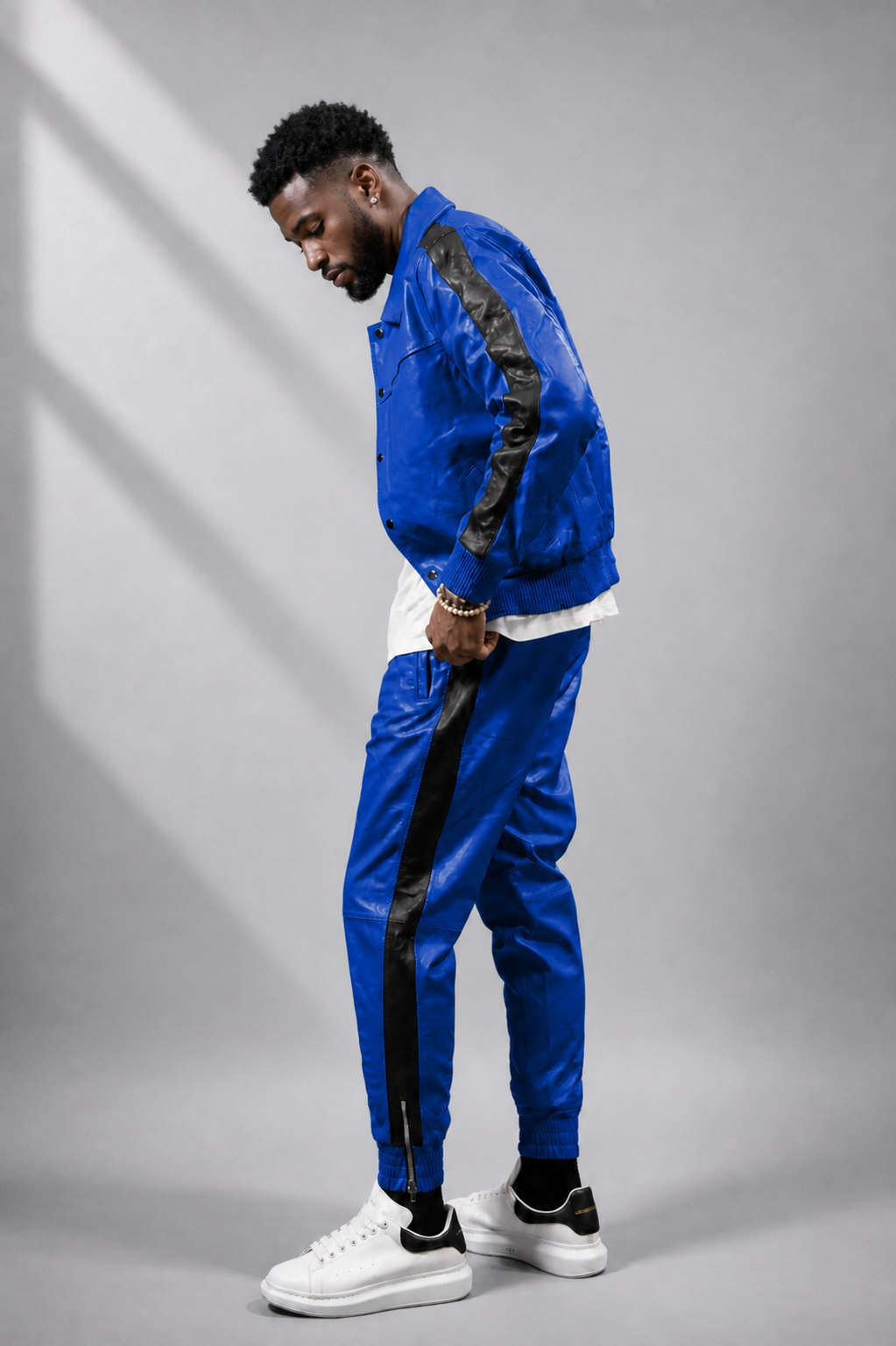 Men's Leather Track Suit Sweatsuit [royal blue]