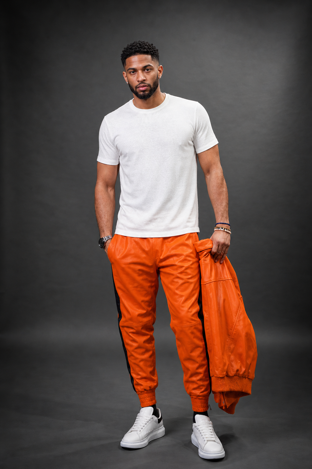 Men's Leather Track Suit Sweatsuit [Orange]