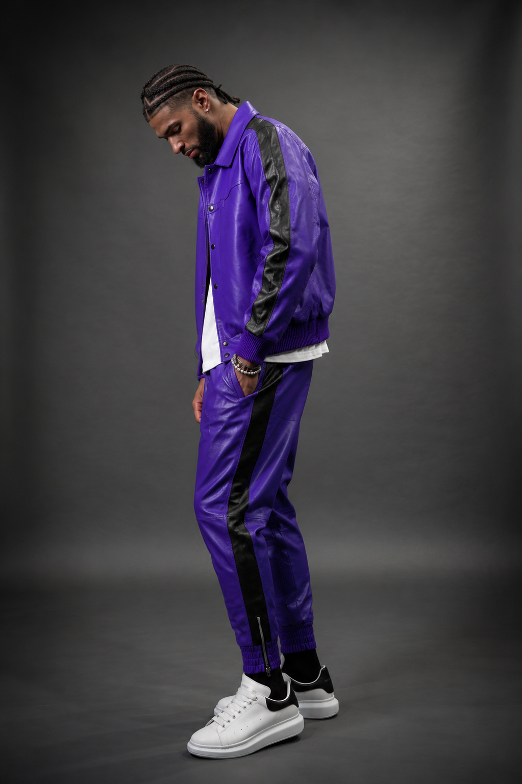Men's Leather Track Suit Sweatsuit [Purple ]
