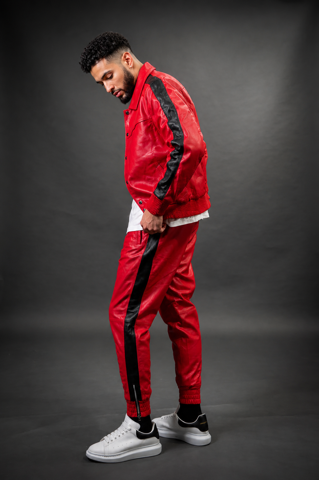 Men's Leather Track Suit Sweatsuit [Red]