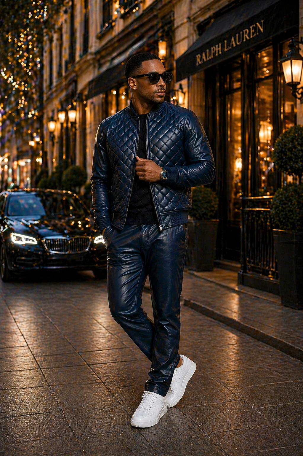 Men's Lucas Jacket & Leather Jean Pants [Navy]