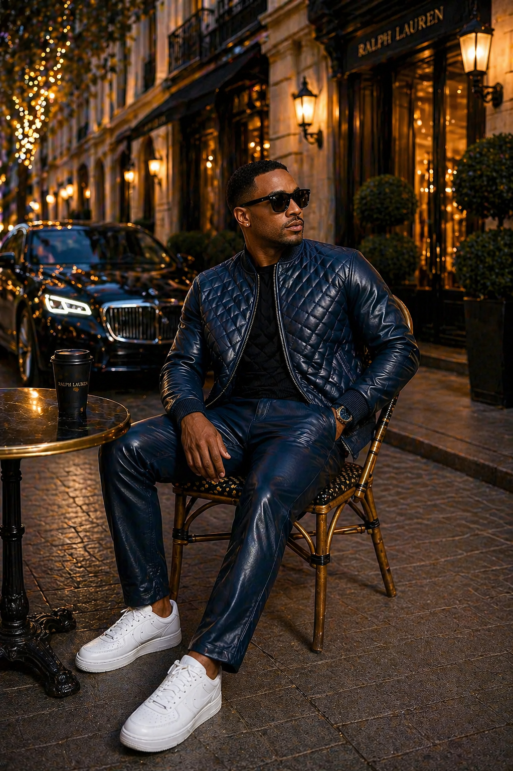 Men's Lucas Jacket & Leather Jean Pants [Navy]