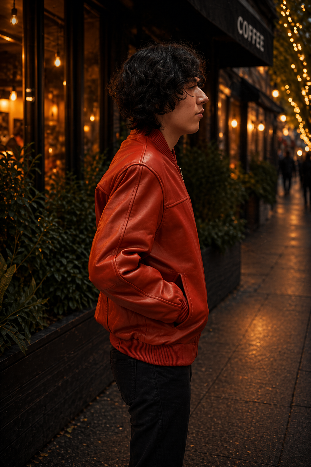 Men’s Red Leather Baseball Bomber Jacket