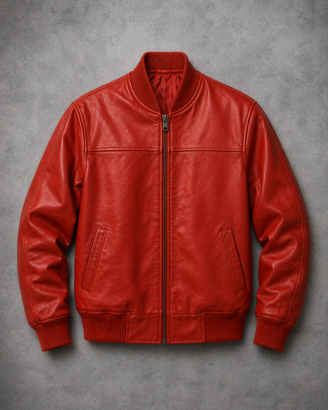 Men’s Red Leather Baseball Bomber Jacket