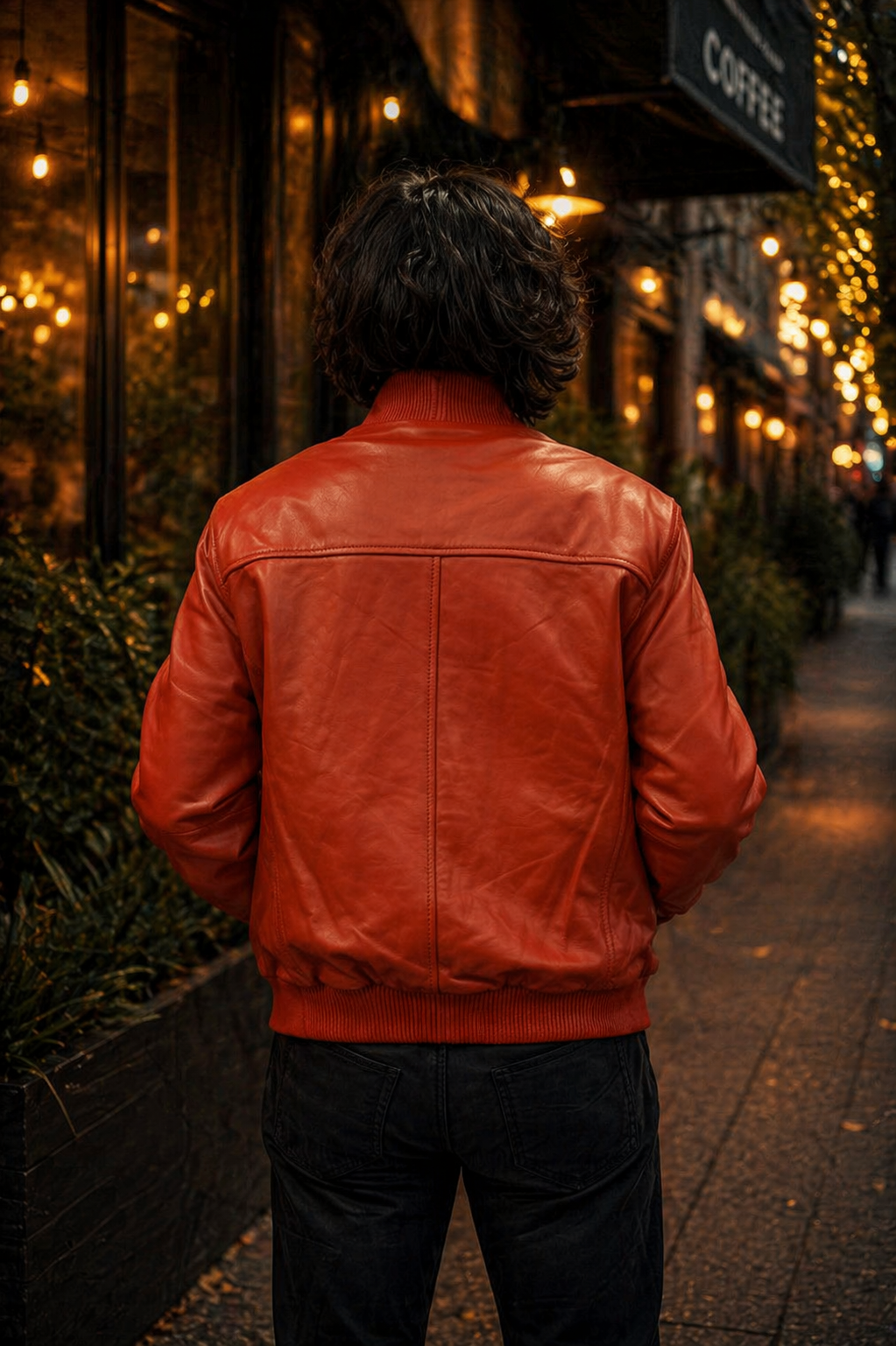 Men’s Red Leather Baseball Bomber Jacket
