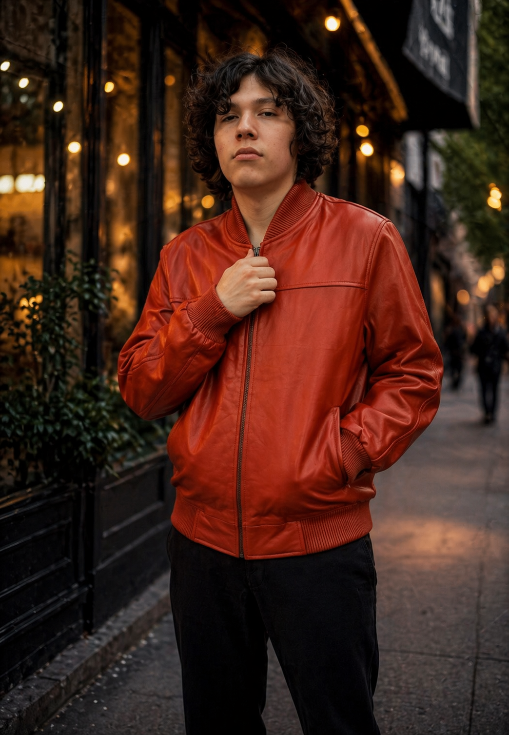 Men’s Red Leather Baseball Bomber Jacket