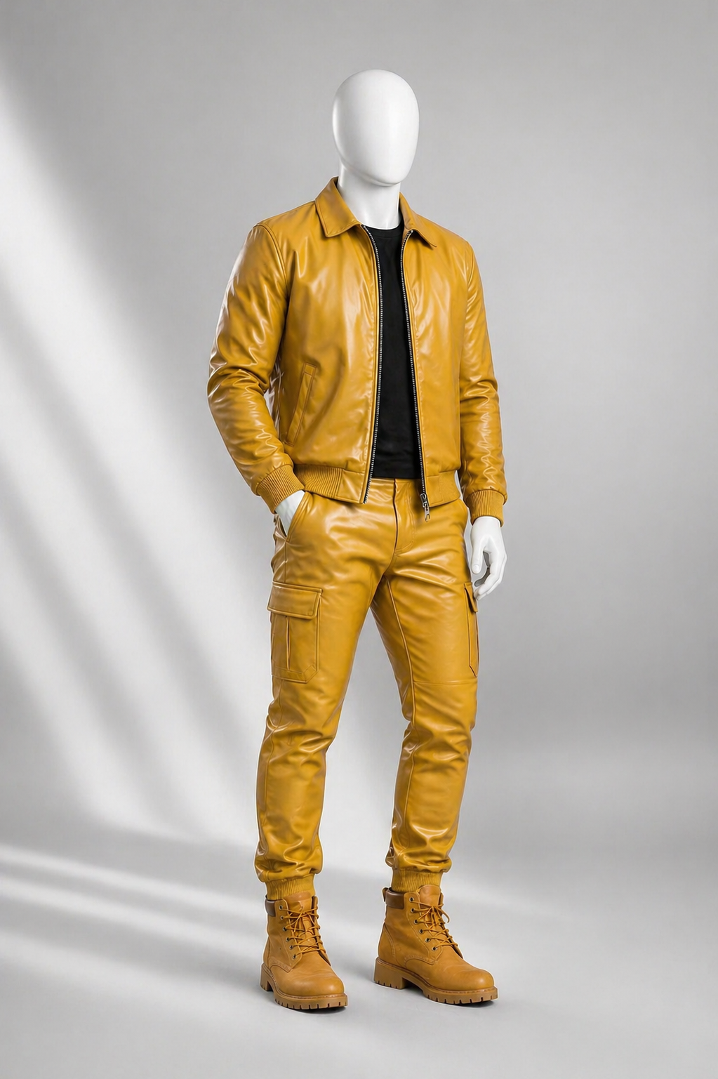Men's Sunshine Set With Leather Stack Pants [Yellow]