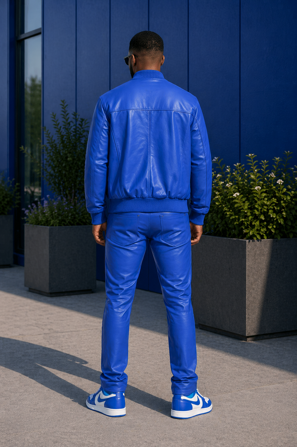Diamond Quilted Blue Baseball Bomber Set for Men (Blue)
