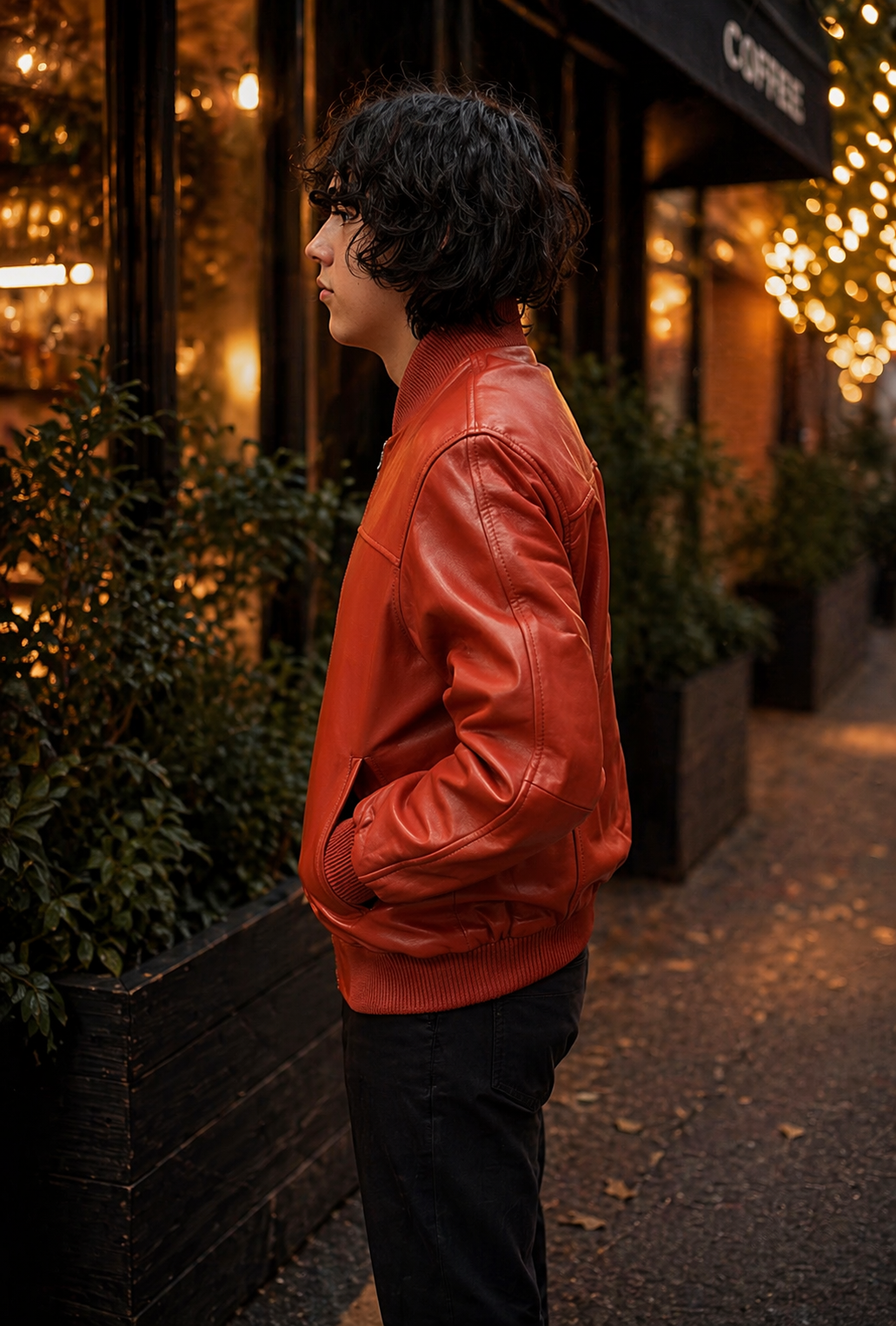 Men’s Red Leather Baseball Bomber Jacket