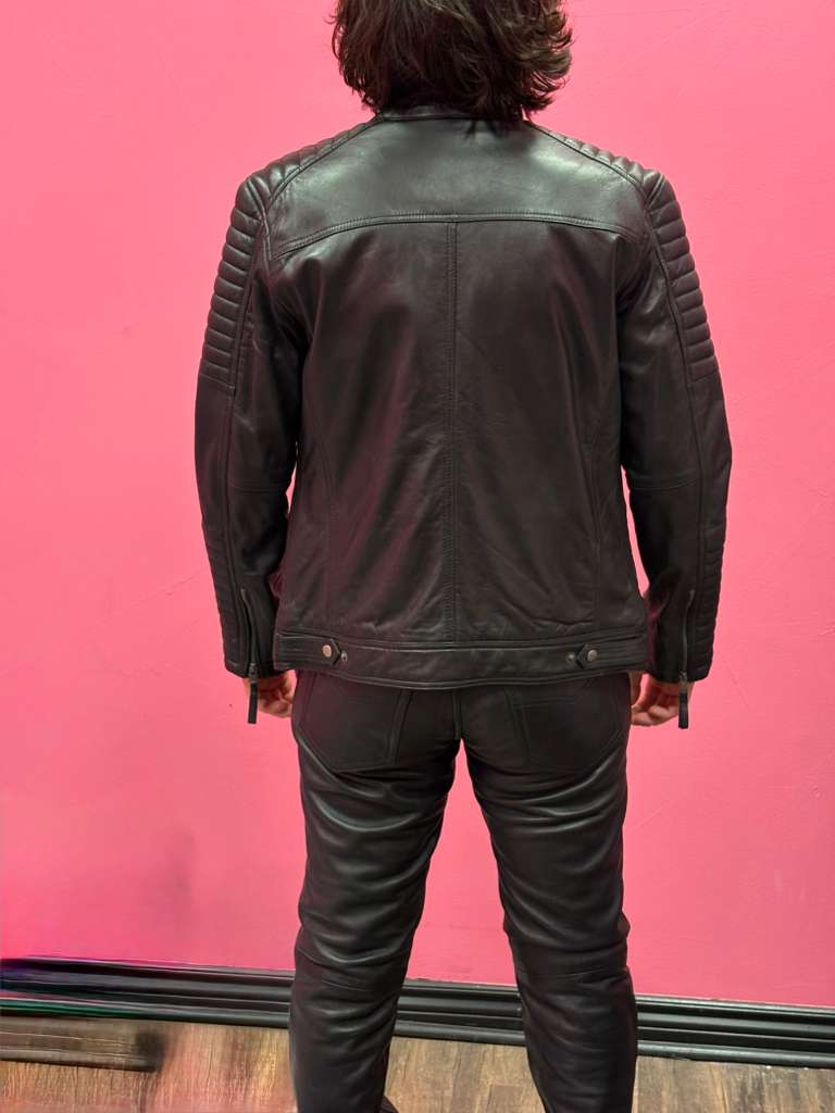 Men’s Black Leather Biker Jacket J-101