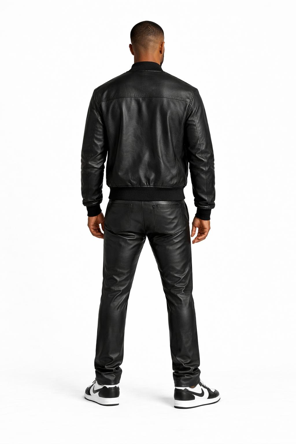 Men’s Black Diamond Quilted Baseball Bomber Jacket with Regular Pants Set
