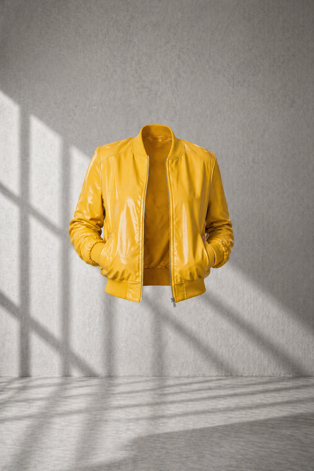 Women’s Yellow Leather Baseball Bomber Jacket