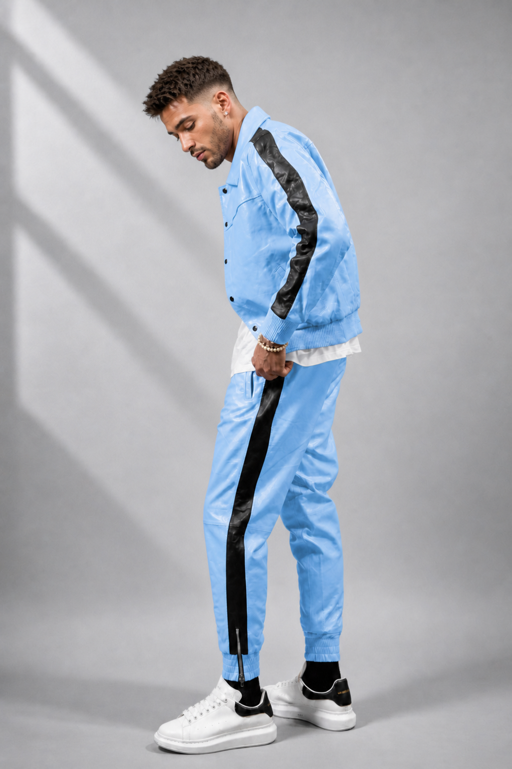 Men's Leather Track Suit Sweatsuit [light blue]